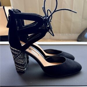 Audrey Brooke black and white block heel tie up shoes